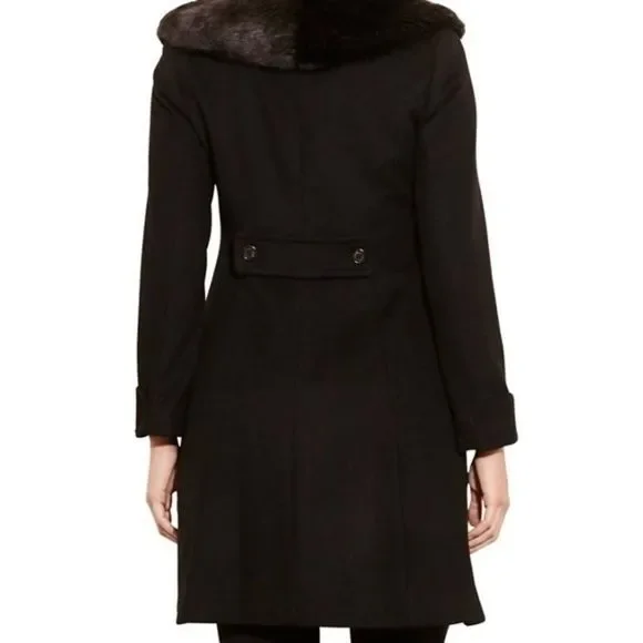 Lauren Ralph Lauren Womens Faux Fur Trim Wool Blend Walker Coat, Black, Sz 8P - Picture 2 of 8
